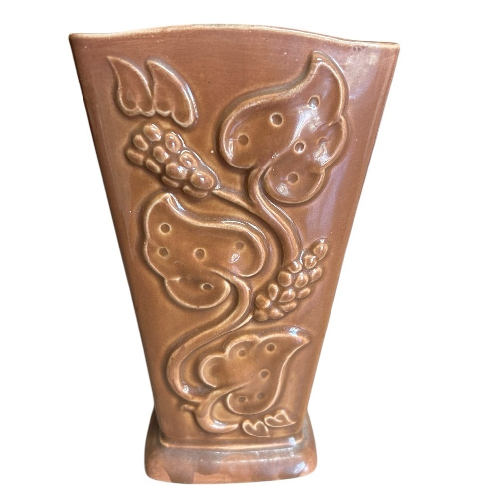Red Wing Pottery USA Vase Brown Tropicana Ceramic 9” MCM